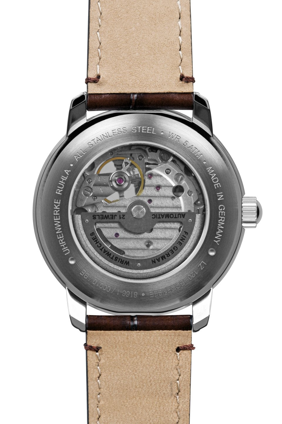 Zeppelin 8166-1 Automatic open heart watch with beige dial and brown leather strap made in Germany 