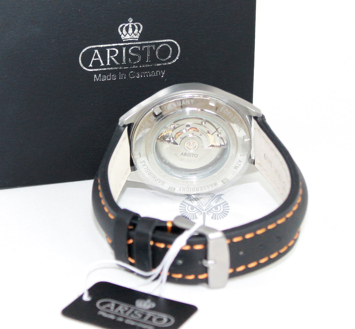 3H224 Aristo Watch  showcasing crystal exhibition back 