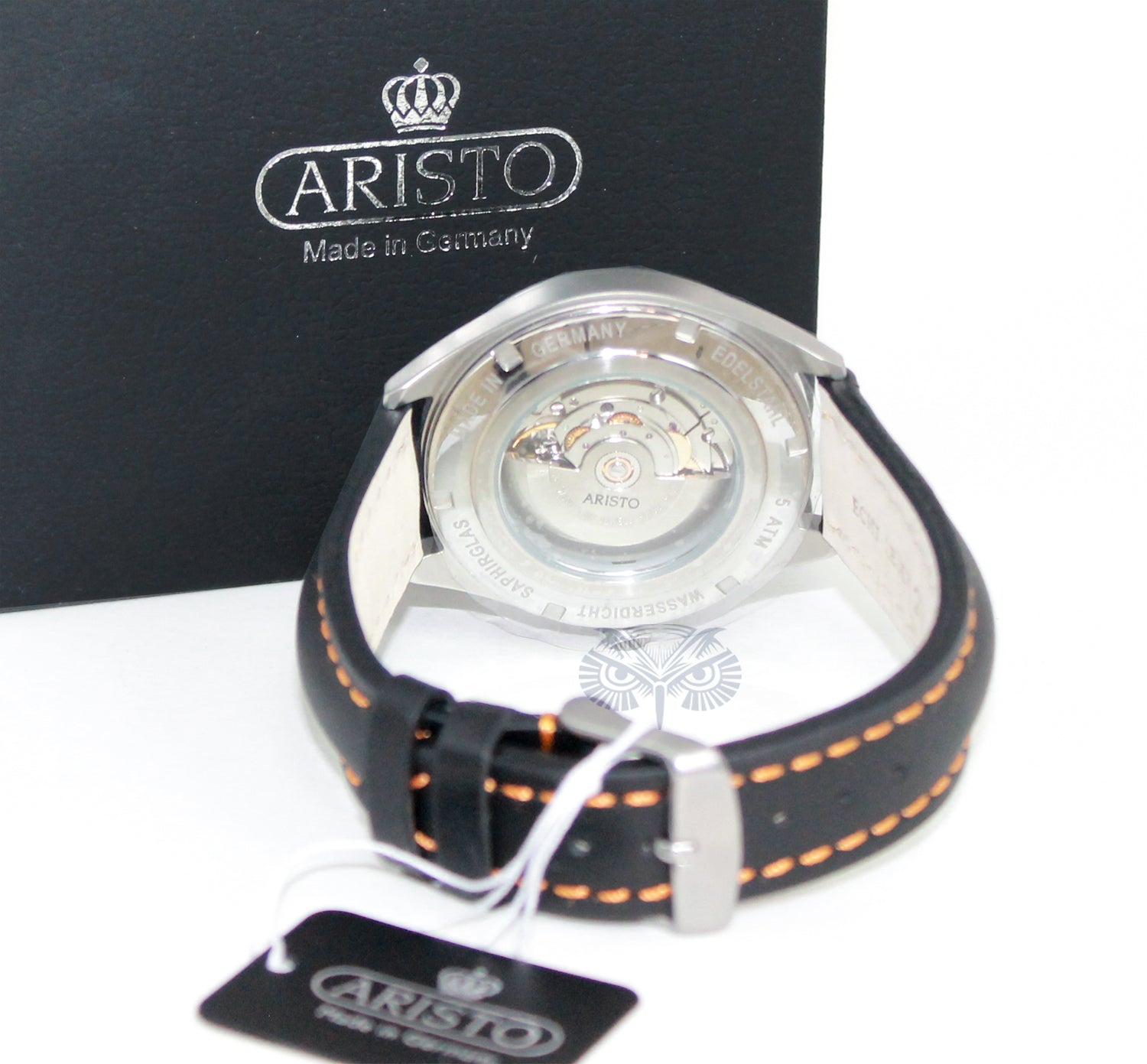 3H223 Aristo Watch  showcasing crystal exhibition back 