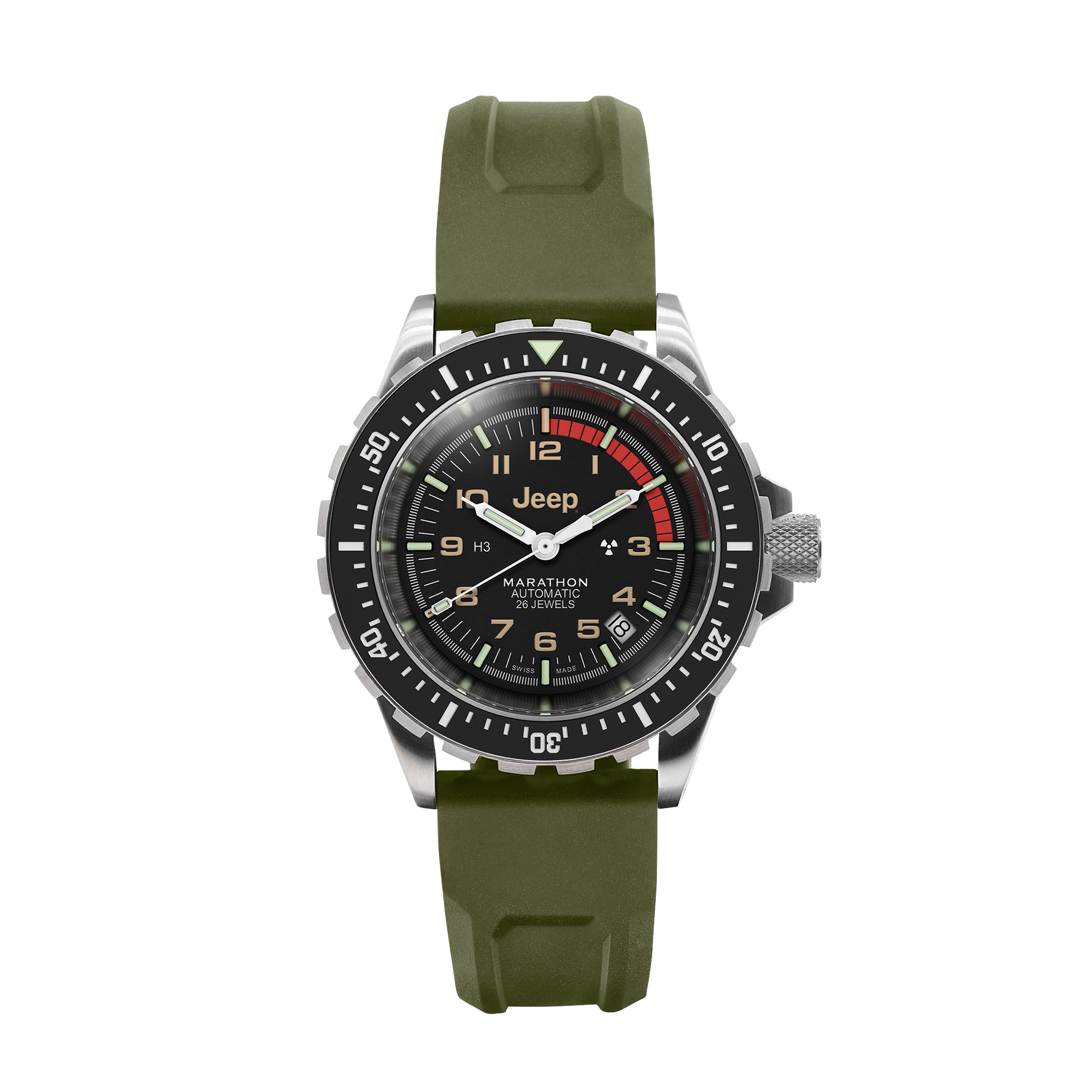 Marathon Swiss 41MM1MM JEEP® RUBICON GSAR ON Green 3-PIECE RUBBER STRAP KIT - WW194006SS-4101