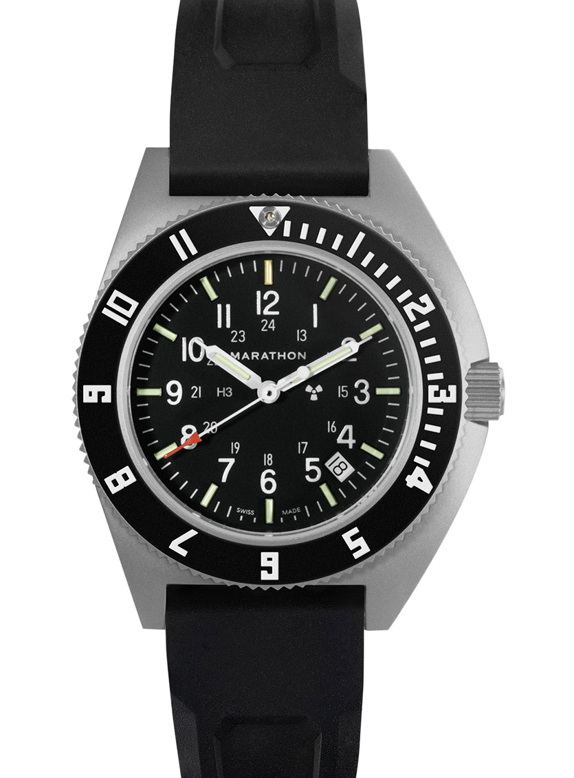 Marathon Swiss 41MM STEEL NAVIGATOR W/DATE (SSNAV-D) ON BLACK 3-PIECE RUBBER STRAP KIT - WW194013SS-0130