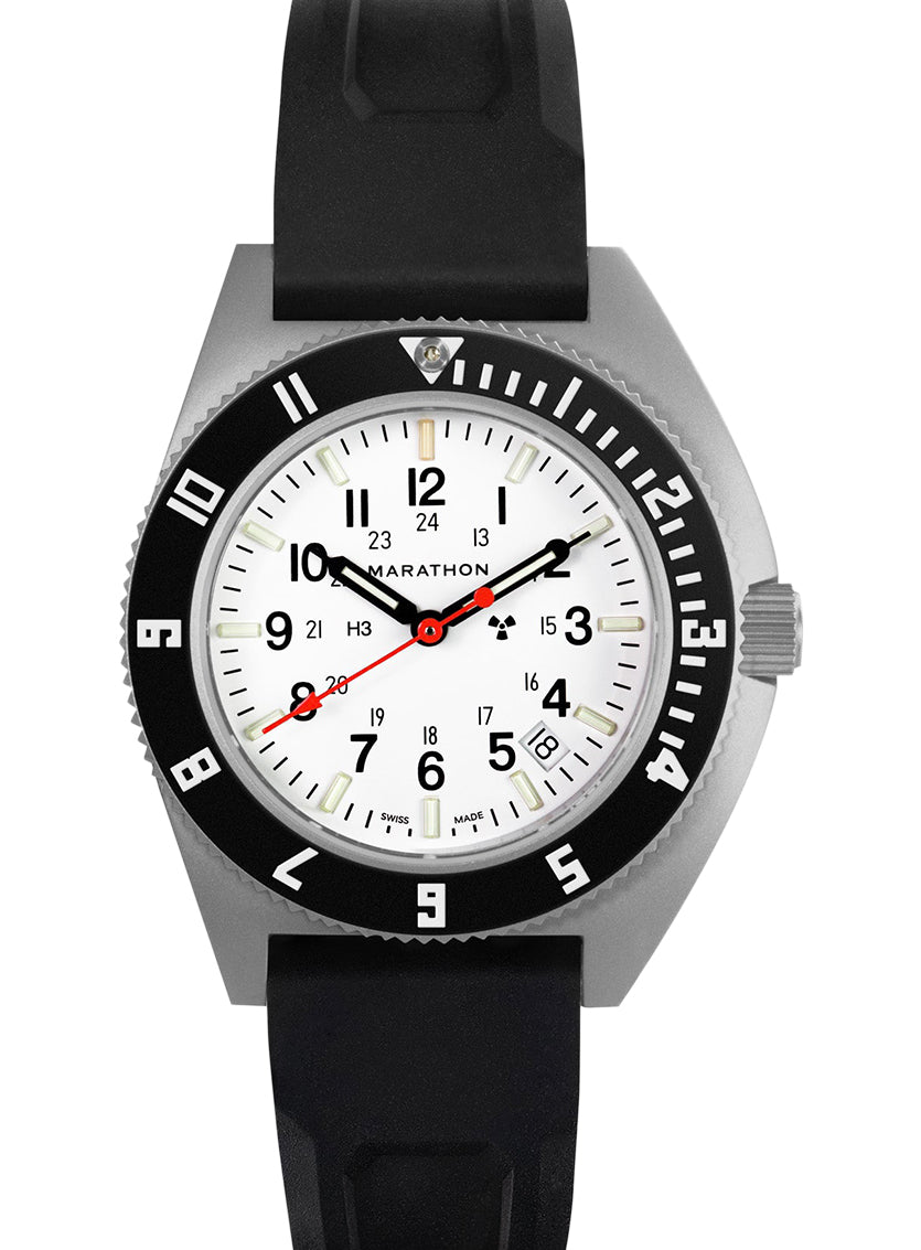 Marathon Swiss 41MM ARCTIC STEEL NAVIGATOR W/DATE (SSNAV-D) ON BLACK 3-PIECE RUBBER STRAP KIT - WW194013SS-0530