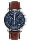 Zeppelin 7624-3 Chronograph automatic watch blue dial and brown leather strap