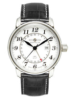 Zeppelin 7642-1 GMT watch Dual time with white dial and black numbers