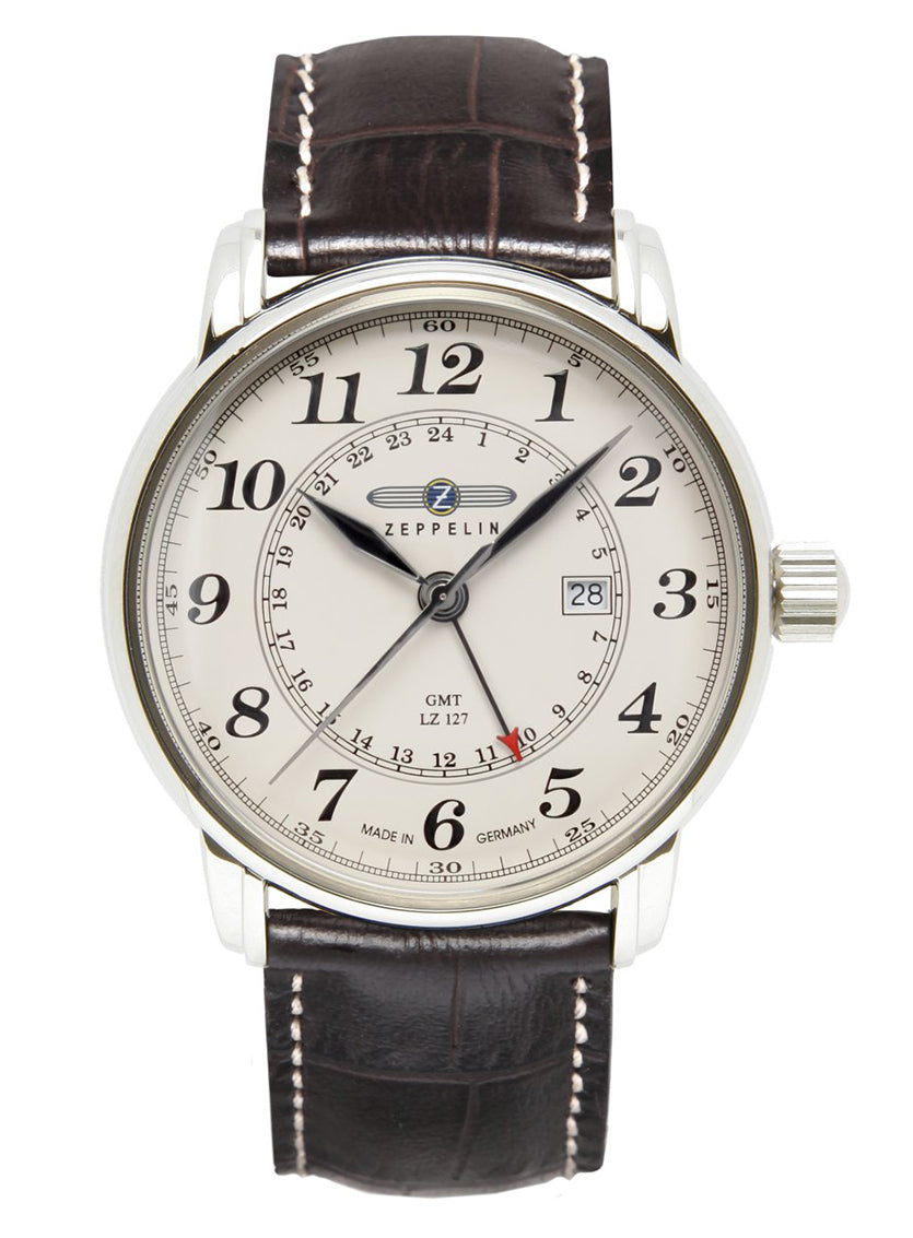 Zeppelin 7642-5 watch with dual time inner ring and 24 hours display (GMT) 