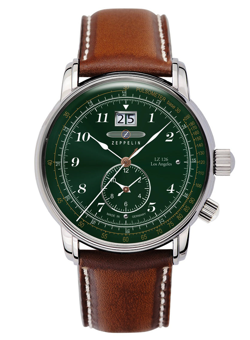 Zeppelin 8644-4 bid date green dial with brown leather strap