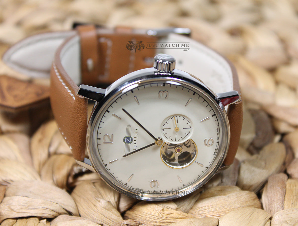 Zeppelin 8066_5 Automatic watch with beige dial  and down leather strap